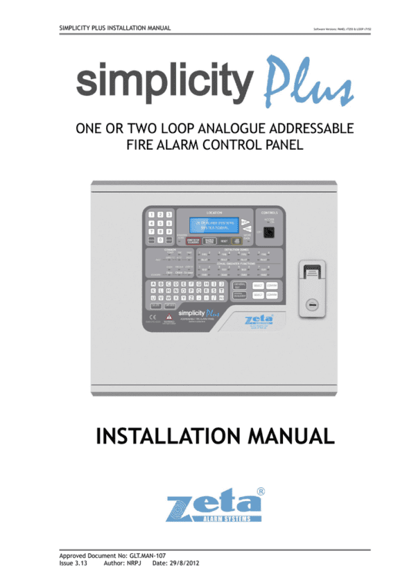 SUPPLY AND INSTALLATIONMFACP Simplicity 1 Loop Analogue Addressable Fire Alarm Panel